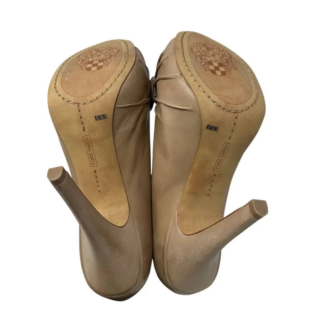 Vince Camuto Madelina Platform Bootie Heels 8.5 Rose Embellished Nude Croquette